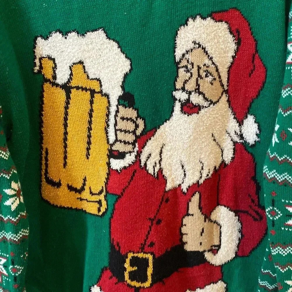 Ugly Christmas sweater, Santa large beer, mug, snowflakes size large - Picture 3 of 7